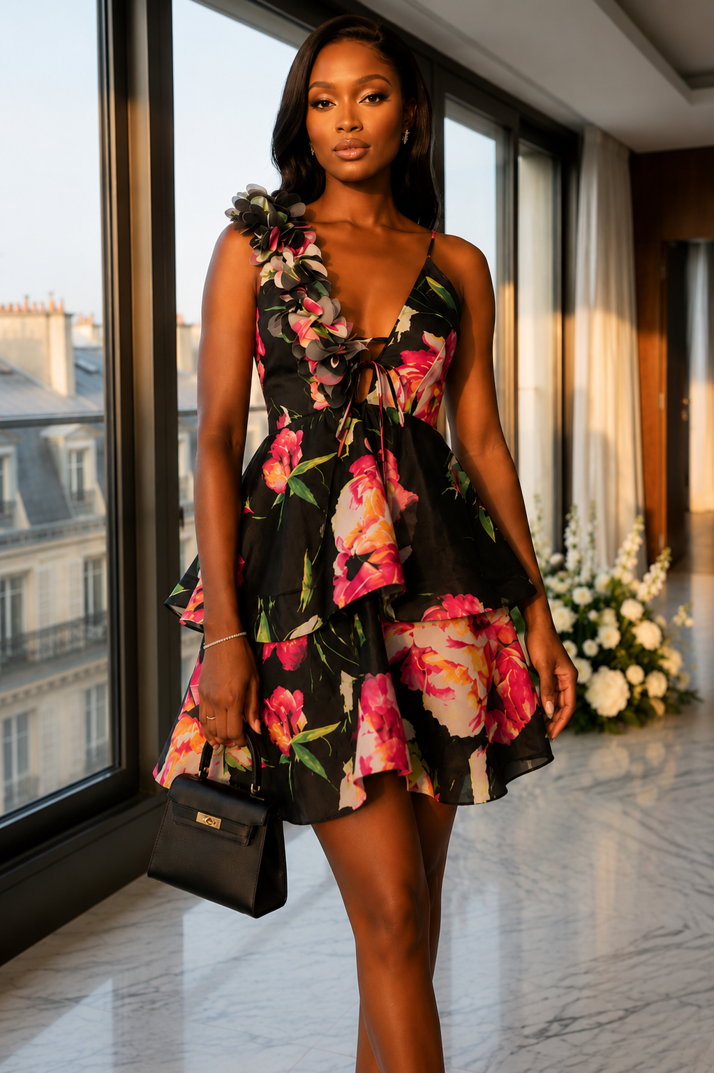 The Fleur Éclat Mini Dress — Dark Floral